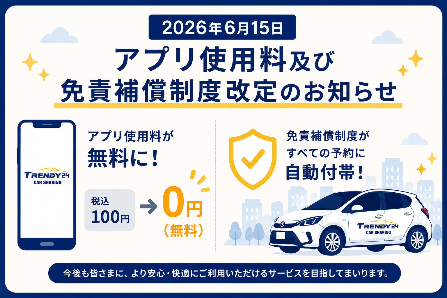 アプリ使用料及び免責補償制度改定について